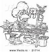 Coloring Office Cartoon Woman Her Cluttered Pjs Outlined Working Vector Print Pages Mess Royalty Stock Designs Vecto Rs sketch template