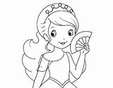 Fan Hand Princess Coloring Coloringcrew sketch template