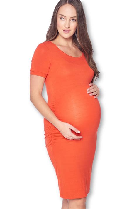 maternity bodycon casual short sleeve dress with ruched sides