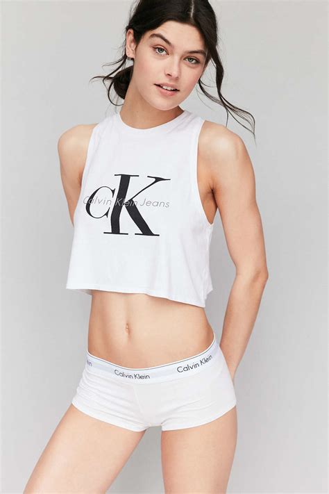 Calvin Klein Cotton Cropped Tank Top In White Lyst