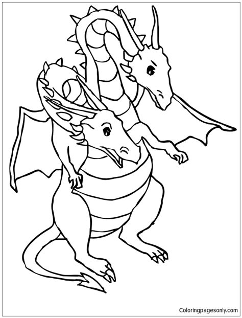 dragon   heads coloring page  printable coloring pages
