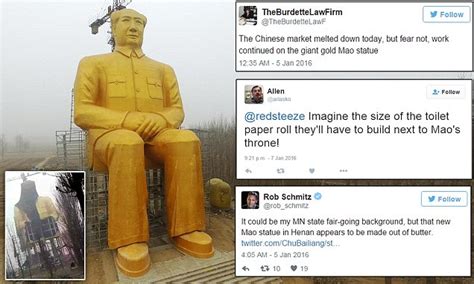 gold mao zedong statue is ripped down days after it was unveiled daily mail online