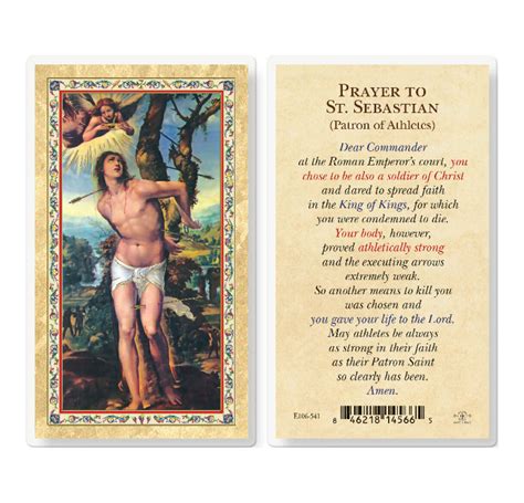 prayer  st sebastian gold stamped laminated holy card  pack buy religious catholic store
