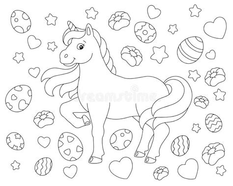 lovely unicorn easter theme coloring book page  kids cartoon