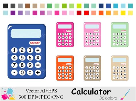 calculator clip art rainbow calculator clipart math planner etsy