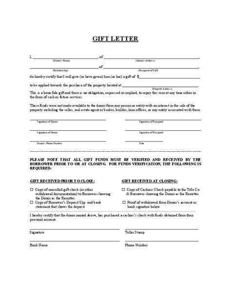 gift letter template fillable printable  forms handypdf