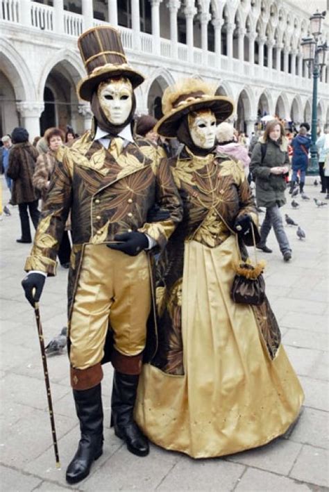 Handsomely Costumed Venetian Couple At Carnevale Venice Carnevale