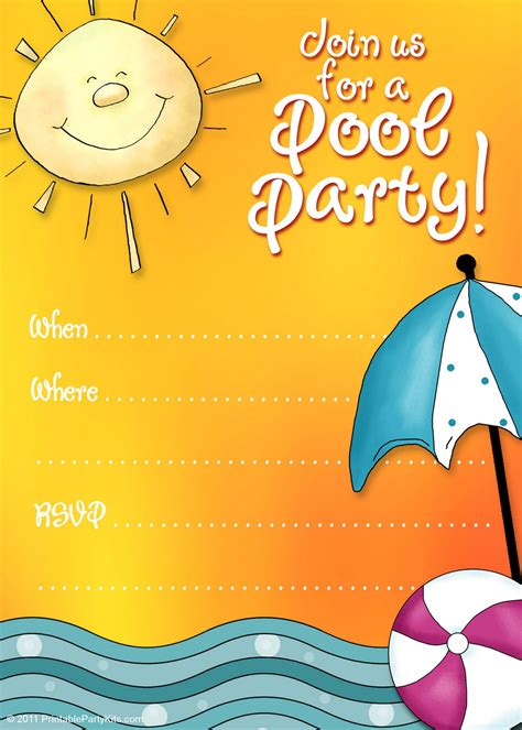 printable party invitations summer pool party invites