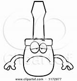 Screwdriver Cartoon Depressed Mascot Clipart Thoman Cory Outlined Coloring Vector sketch template
