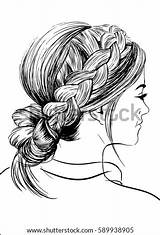 Braid Simple French Pages Coloring Sketch Hairstyle Template Stock sketch template