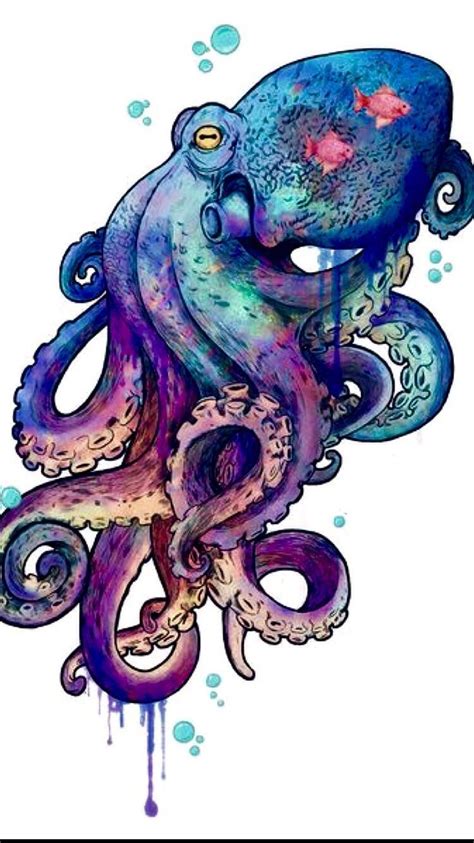 Colorful Kraken Tattoos Octopus Art Print Octopus Wall Art Octopus