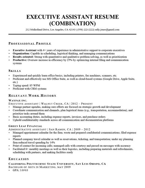 executive assistant resume  resume companion