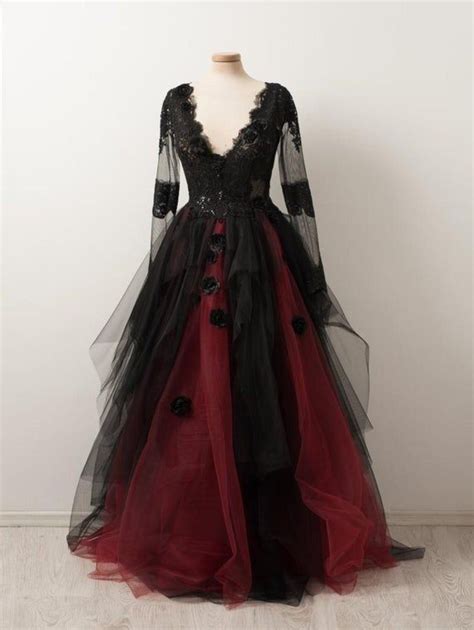 black  deep red burgundy gothic wedding dress  evening etsy   gothic wedding