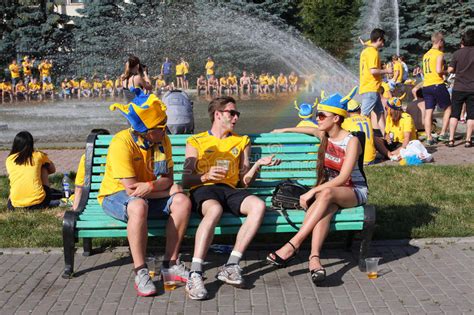 Swedish Football Fans Talk To A Ukrainian Girl Editorial