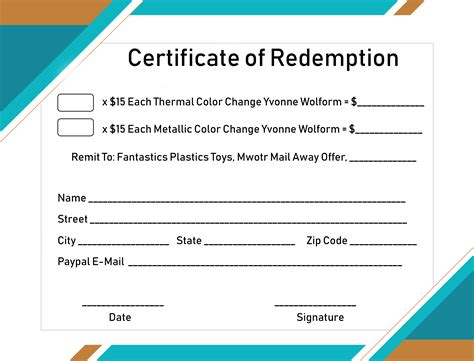 certificate  redemption sample templates