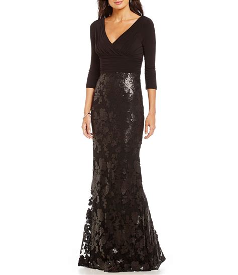 adrianna papell long v neck sequin lace gown dillards