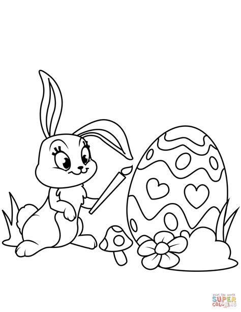 cute easter bunny painting egg coloring page  printable coloring