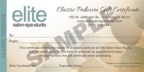 pedicure gift certificate sample elite salon spa studio