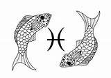 Coloring Adult Pisces Pages Zodiac Signs Adults Symbol Fish Two Template Color sketch template