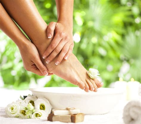 foot spa   tropical green leaves background stock image image