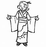 Kimono Coloring Japan Girl Wear People Sheet sketch template
