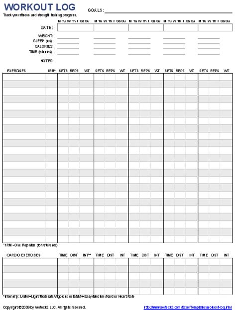 workout tracker printable template   calendars planners