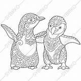 Zentangle Giovani Stilizzato Pinguini Penguins sketch template