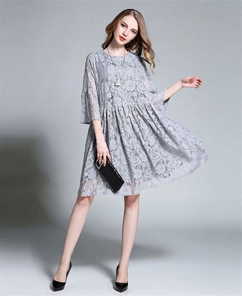 Hualong Elegant Hollow Knee Length Plus Size Lace Dress