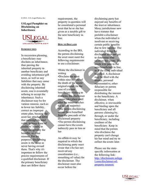uslegal pamphlet  disclaiming  inheritance disclaimer inheritance