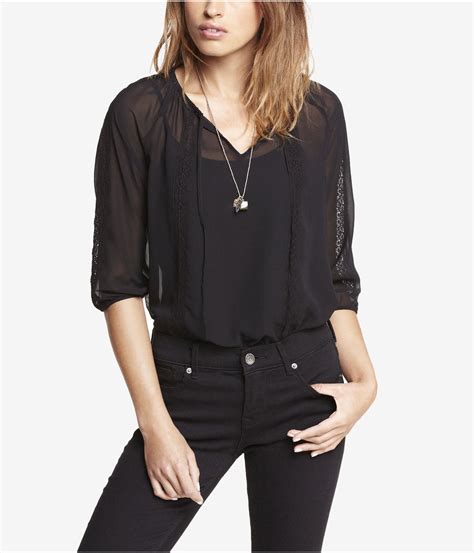 Lyst Express Lace Inset Peasant Blouse In Black