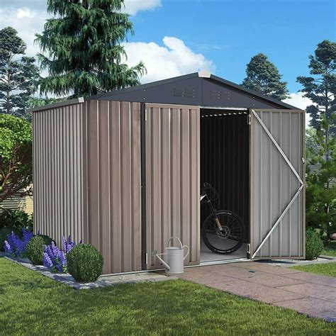 aecojoy outdoor metal storage shed  garden tools double lockable door  size  homestead