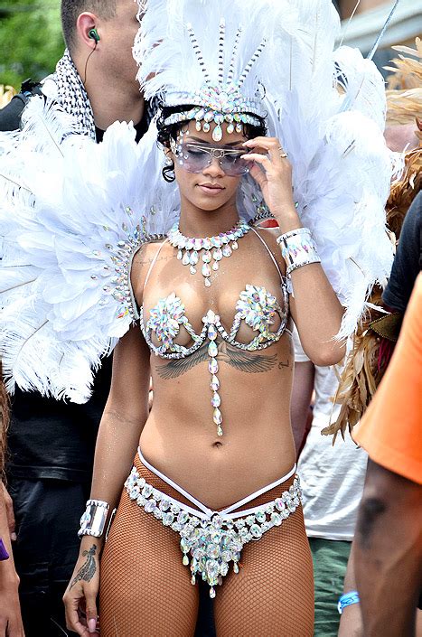Rihanna Risks Nip Slip In Bejeweled Bikini Drinks During The Day