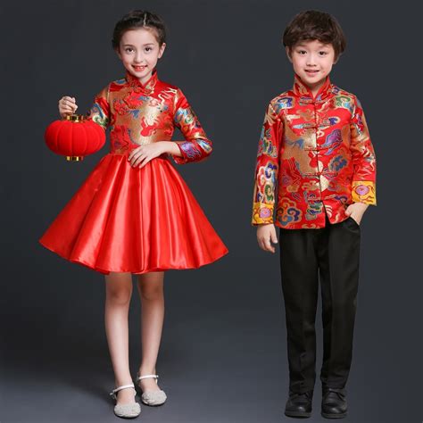 chinese  year costume traditional dress children girl guzheng dance