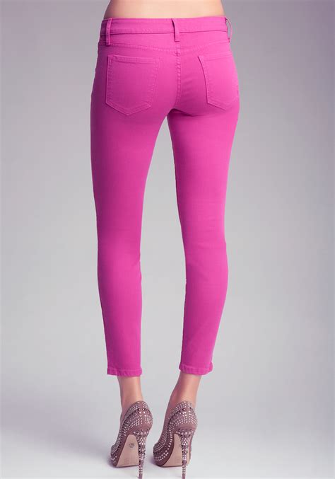 Lyst Bebe Color Skinny Ankle Jeans In Pink