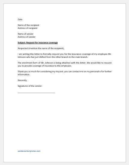 insurance request letter template
