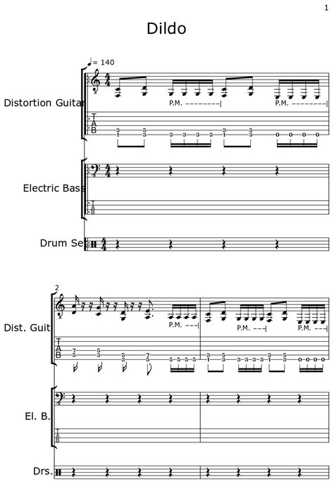 dildo sheet music for distortion guitar electric bass drum set