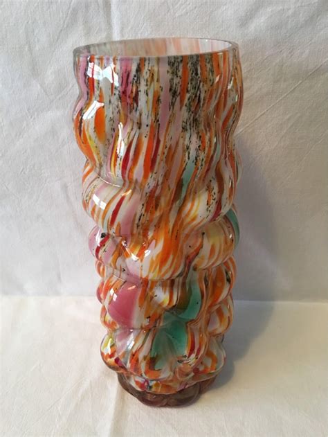 Multi Color Hand Blown Murano Glass Vase From 1960s Italy