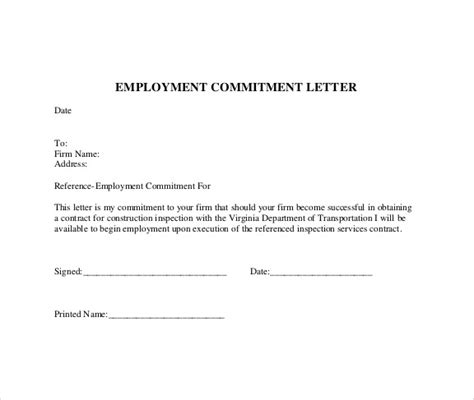 commitment form sample master  template document