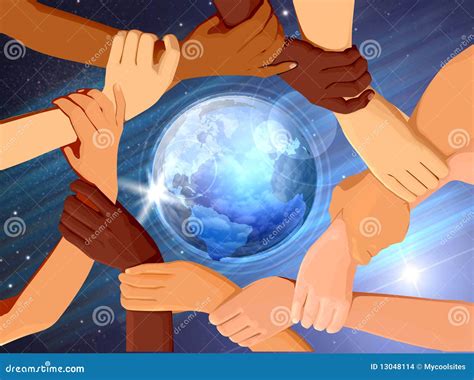 holding hands   globe stock illustration illustration