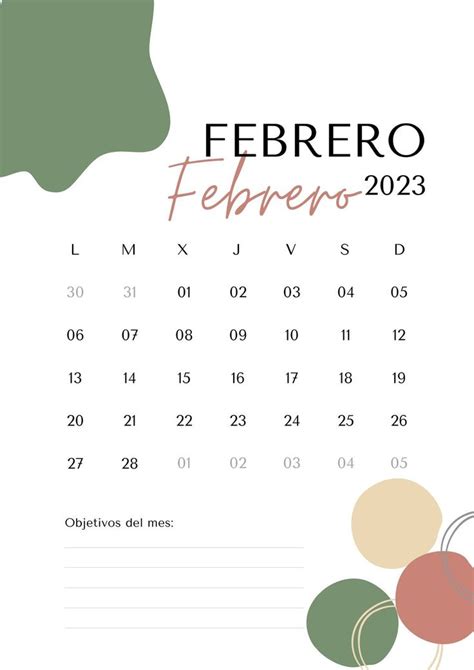calendario  mes febrero  organico imprimible blanco  pastel templates  canva