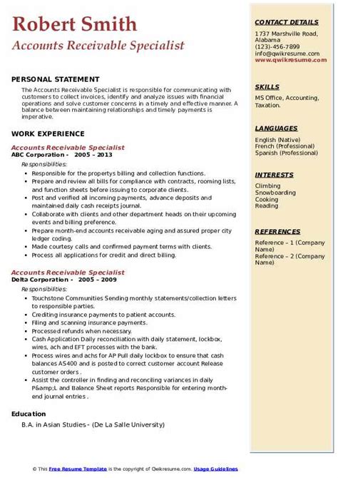 accounts receivable resume template