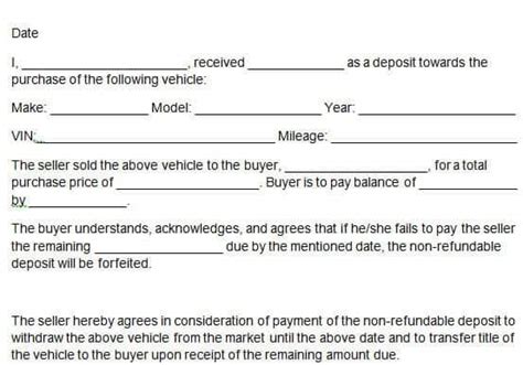 car deposit forms word excel templates