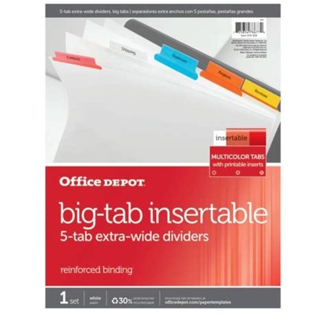 office depot brand insertable extra wide dividers  big tabs