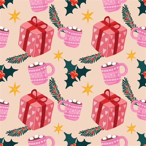 cute christmas items seamless pattern design  wrapping paper  pink