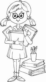 Coloring Studious Schoolgirl School Pages Colouring Cartoon Template Trapper Stamps Digi Outline Visit Clipart sketch template