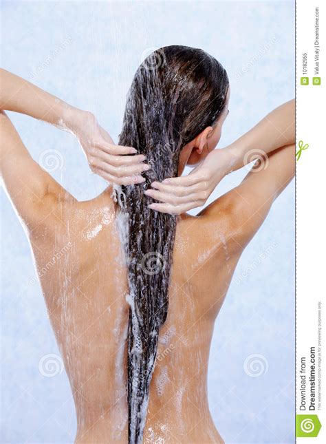 female taking shower and washing her hair stock image image of pleasure recreation 10182955