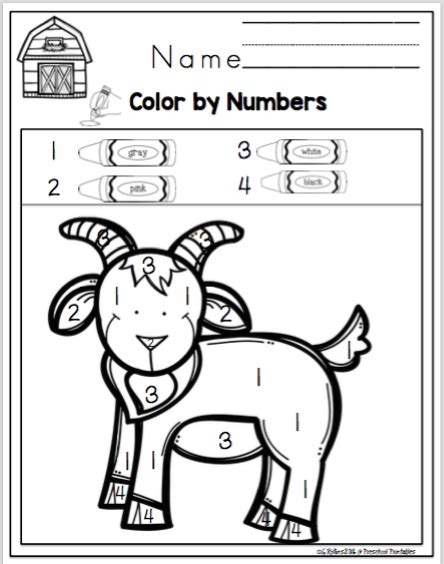 farm color  numbers  prep preschool printables
