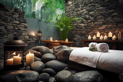 natural spa  massage stones towels candles   beautiful backdrop