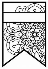 Pennant Mandala Bulletin Banner Coloring Pattern Name Set Board Style sketch template