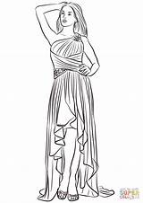 Dress Prom Coloring Pages Drawing Template Low High Shoulder sketch template
